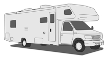 This is a line drawing of a recreational vehicle (RV).