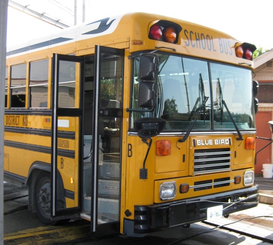 The front-loading area of a school bus.