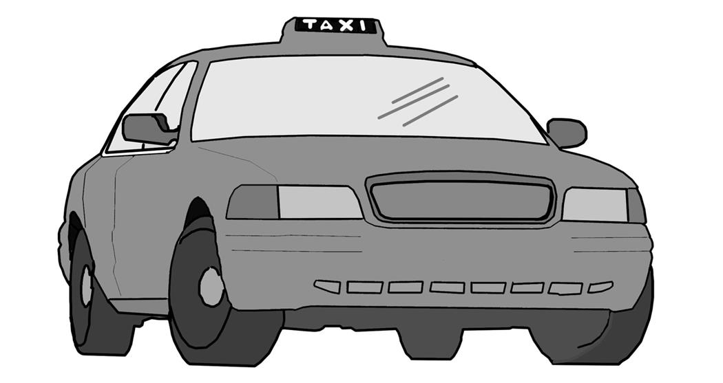 A line drawing of a taxi.