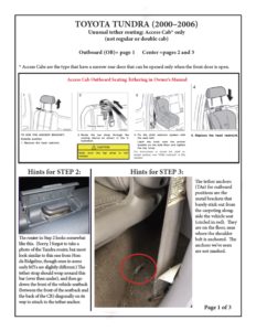 LATCH Gallery - Tether Anchor: Toyota Tundra Access Cab, page 1 of 3.