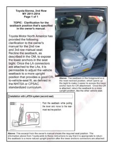 LATCH Gallery - Lower Anchors: Toyota Sienna, page 2 of 2.