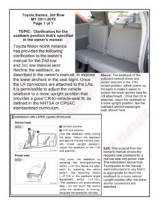 LATCH Gallery - Lower Anchors: Toyota Sienna, page 1 of 2.