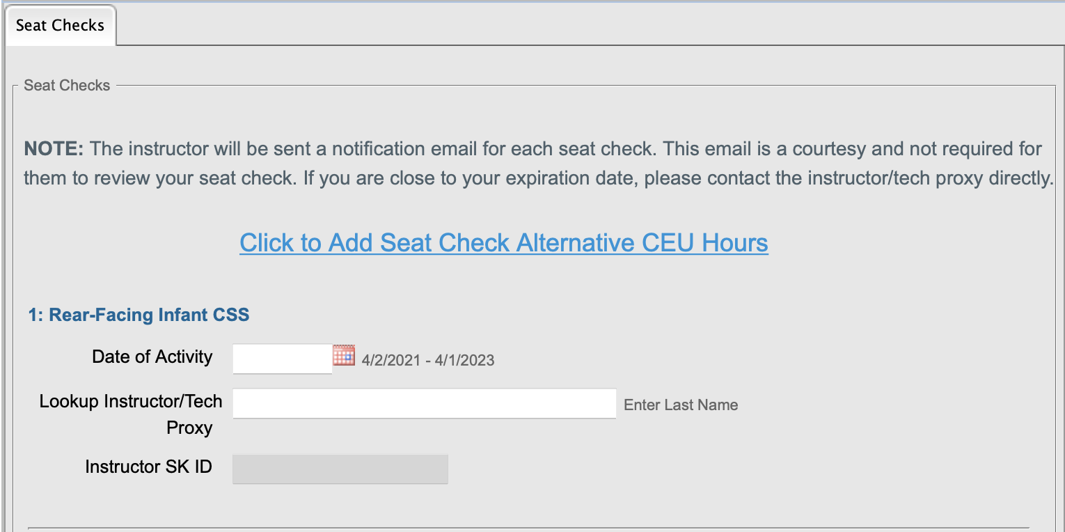Page on profile for entering seat checks